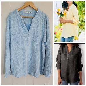 Soft Surroundings Elliana Pullover Top Gauze Crinkle blue XL